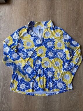 IBKUL Blue and Yellow Sunflower Print Long Sleeve Pullover